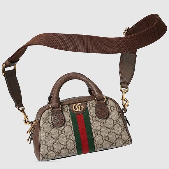Gucci Ophidia GG Mini Top Handle Bag Dome Shape Crossbody Strap Brown Gold New